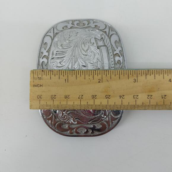 Western Silver Tone Belt Buckle OS Rodeo Ribbon Trophy Style - Picture 3 of 12